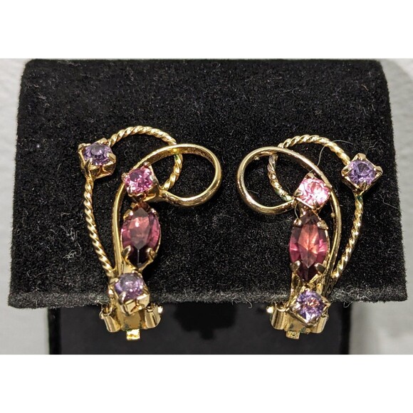 Vintage Prong Set Faceted Purple Pink Lavender Clip On Earrings - Picture 4 of 7